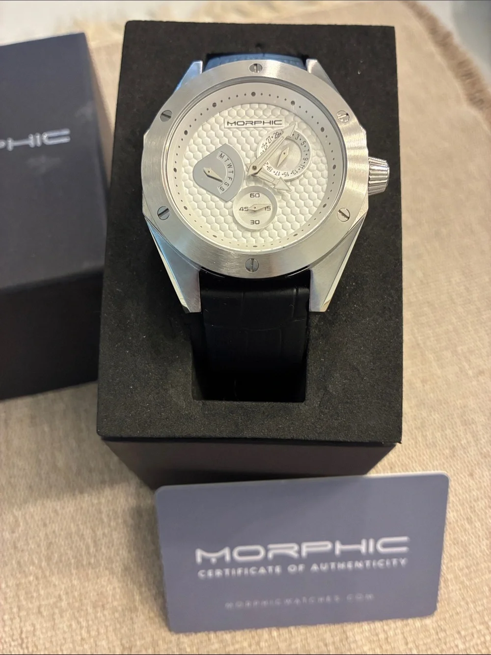 NWT Men's Multi-Function Watch with Black Leather Strap